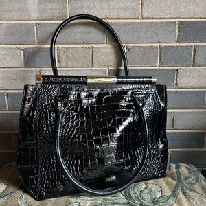 Kate Spade Black Crocodile Embossed Tote